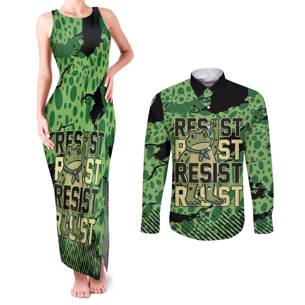 Personalized Portland Frog Protest Couples Matching Tank Maxi Dress and Long Sleeve Button Shirt Only You Can Prevent Fascism - Wonder Print Shop