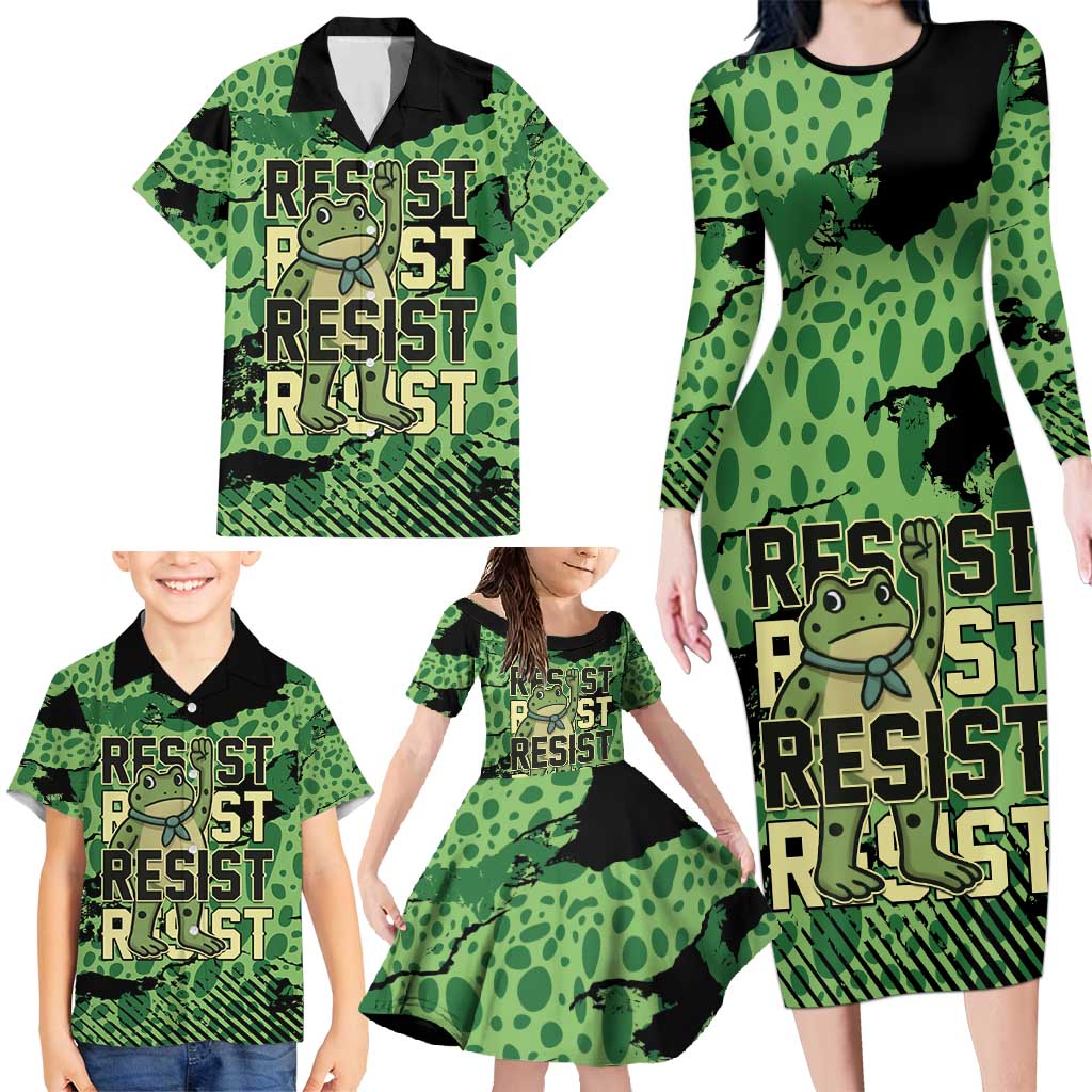 Personalized Portland Frog Protest Family Matching Long Sleeve Bodycon Dress and Hawaiian Shirt Only You Can Prevent Fascism - Wonder Print Shop