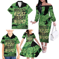 Personalized Portland Frog Protest Family Matching Off The Shoulder Long Sleeve Dress and Hawaiian Shirt Only You Can Prevent Fascism - Wonder Print Shop