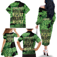 Personalized Portland Frog Protest Family Matching Off The Shoulder Long Sleeve Dress and Hawaiian Shirt Only You Can Prevent Fascism - Wonder Print Shop