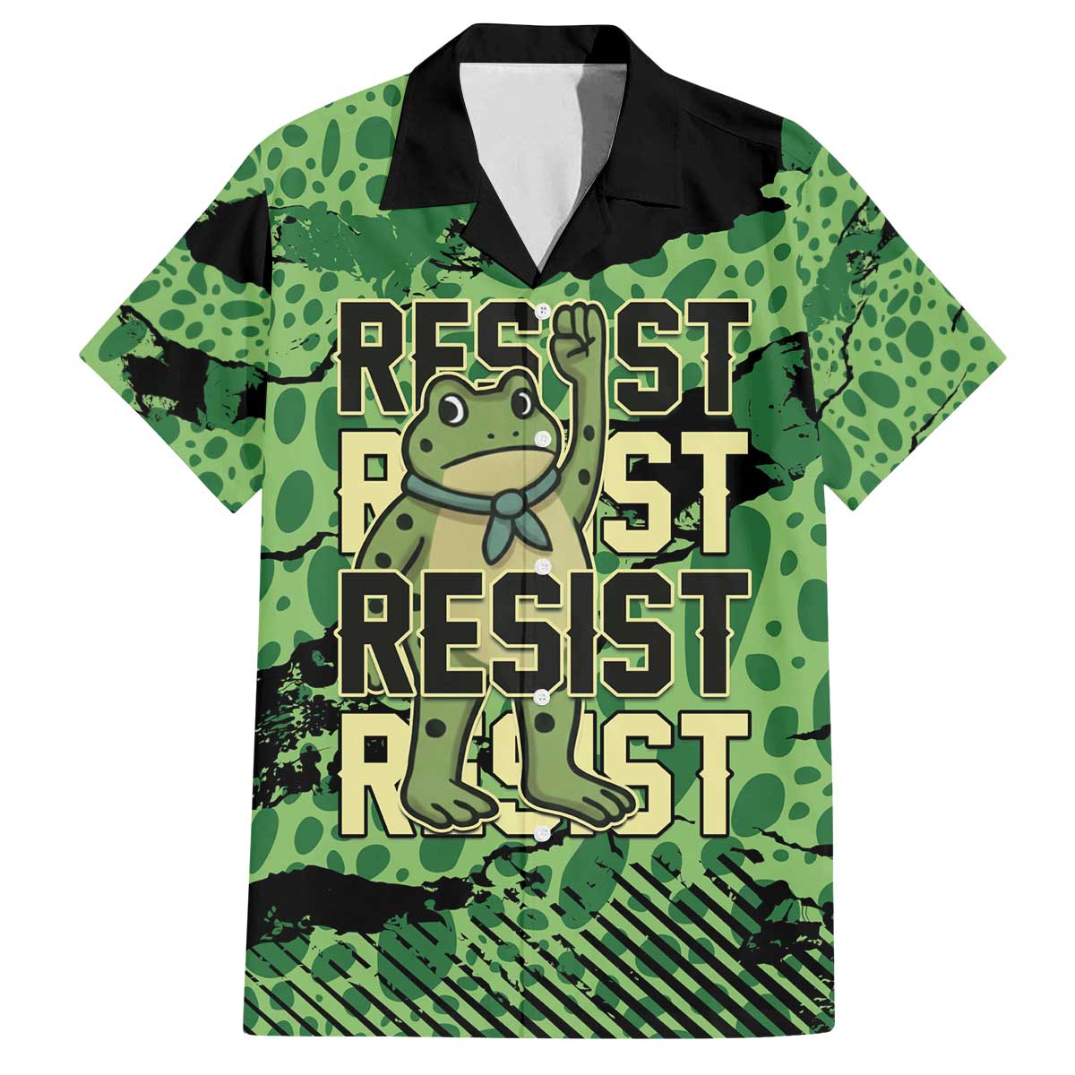Personalized Portland Frog Protest Family Matching Off The Shoulder Long Sleeve Dress and Hawaiian Shirt Only You Can Prevent Fascism - Wonder Print Shop