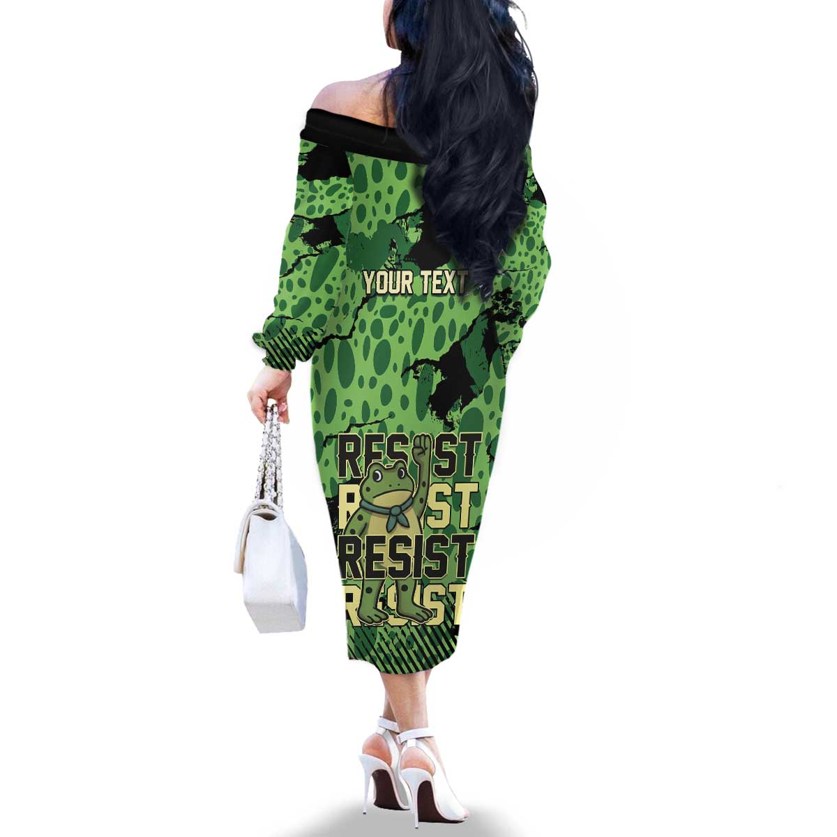 Personalized Portland Frog Protest Family Matching Off The Shoulder Long Sleeve Dress and Hawaiian Shirt Only You Can Prevent Fascism - Wonder Print Shop