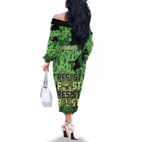 Personalized Portland Frog Protest Family Matching Off The Shoulder Long Sleeve Dress and Hawaiian Shirt Only You Can Prevent Fascism - Wonder Print Shop