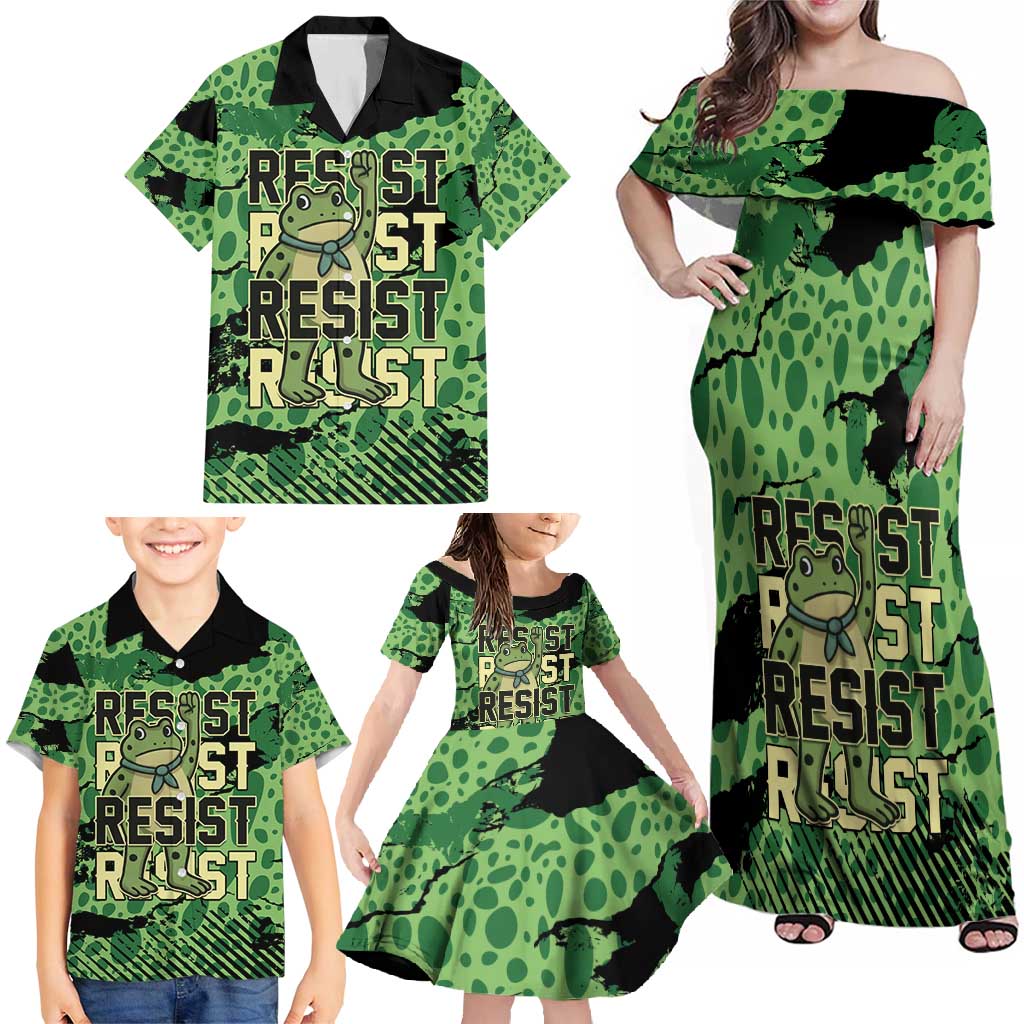 Personalized Portland Frog Protest Family Matching Off Shoulder Maxi Dress and Hawaiian Shirt Only You Can Prevent Fascism - Wonder Print Shop