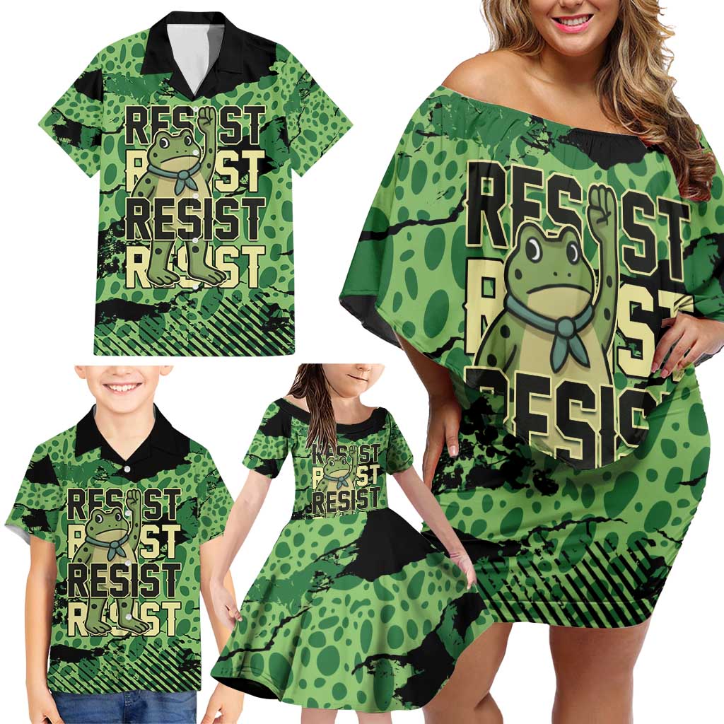Personalized Portland Frog Protest Family Matching Off Shoulder Short Dress and Hawaiian Shirt Only You Can Prevent Fascism - Wonder Print Shop