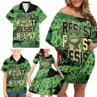 Personalized Portland Frog Protest Family Matching Off Shoulder Short Dress and Hawaiian Shirt Only You Can Prevent Fascism - Wonder Print Shop