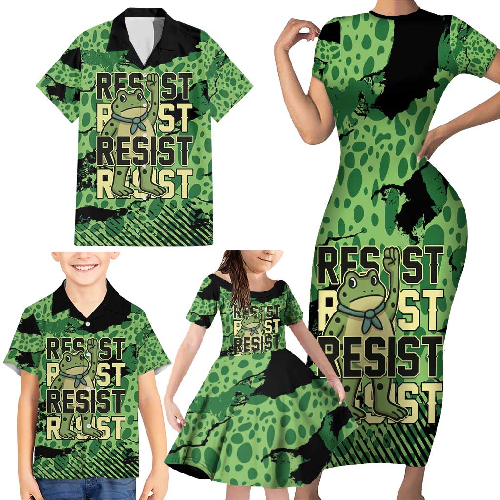 Personalized Portland Frog Protest Family Matching Short Sleeve Bodycon Dress and Hawaiian Shirt Only You Can Prevent Fascism - Wonder Print Shop