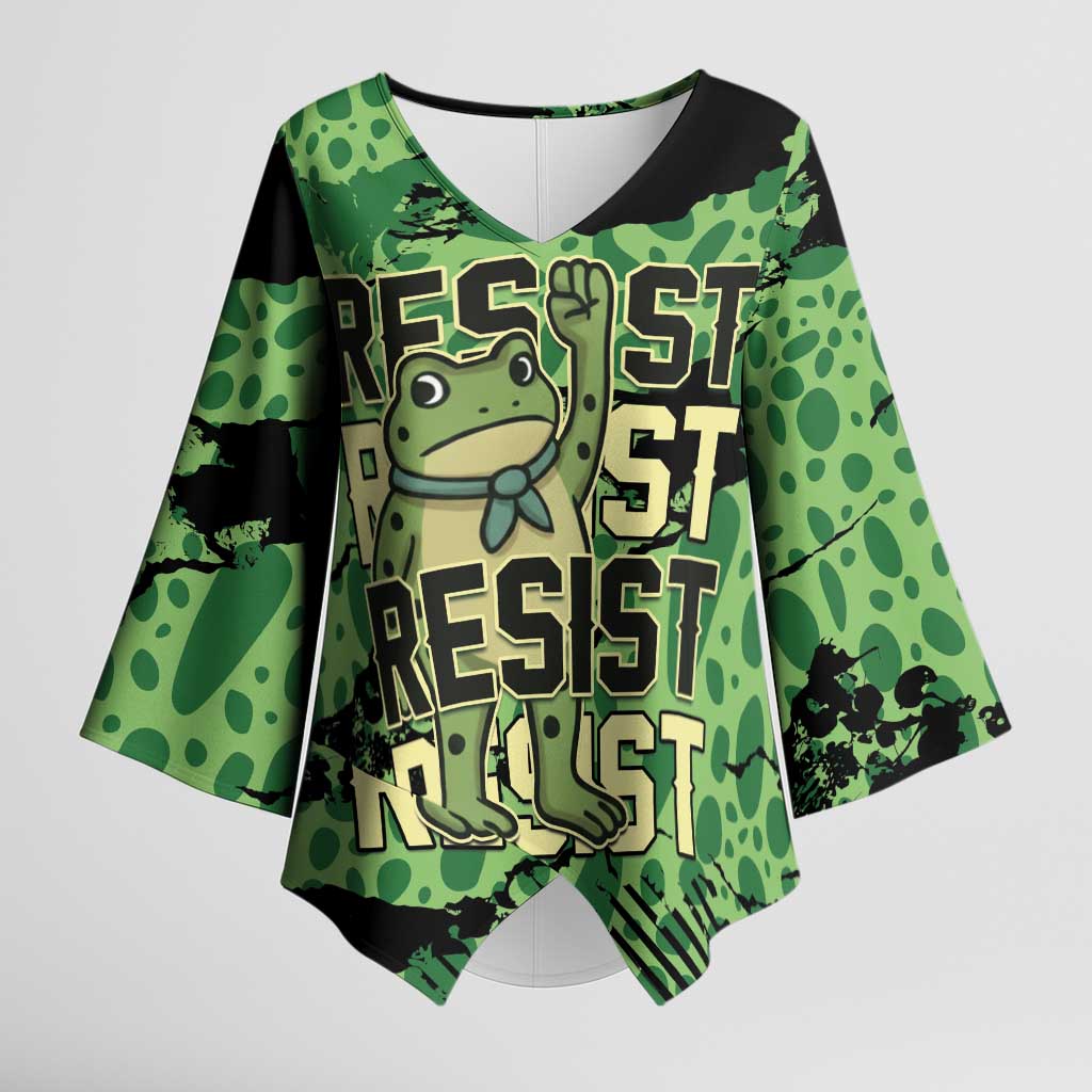 Personalized Portland Frog Protest Kimono Sleeve Blouse Only You Can Prevent Fascism - Wonder Print Shop