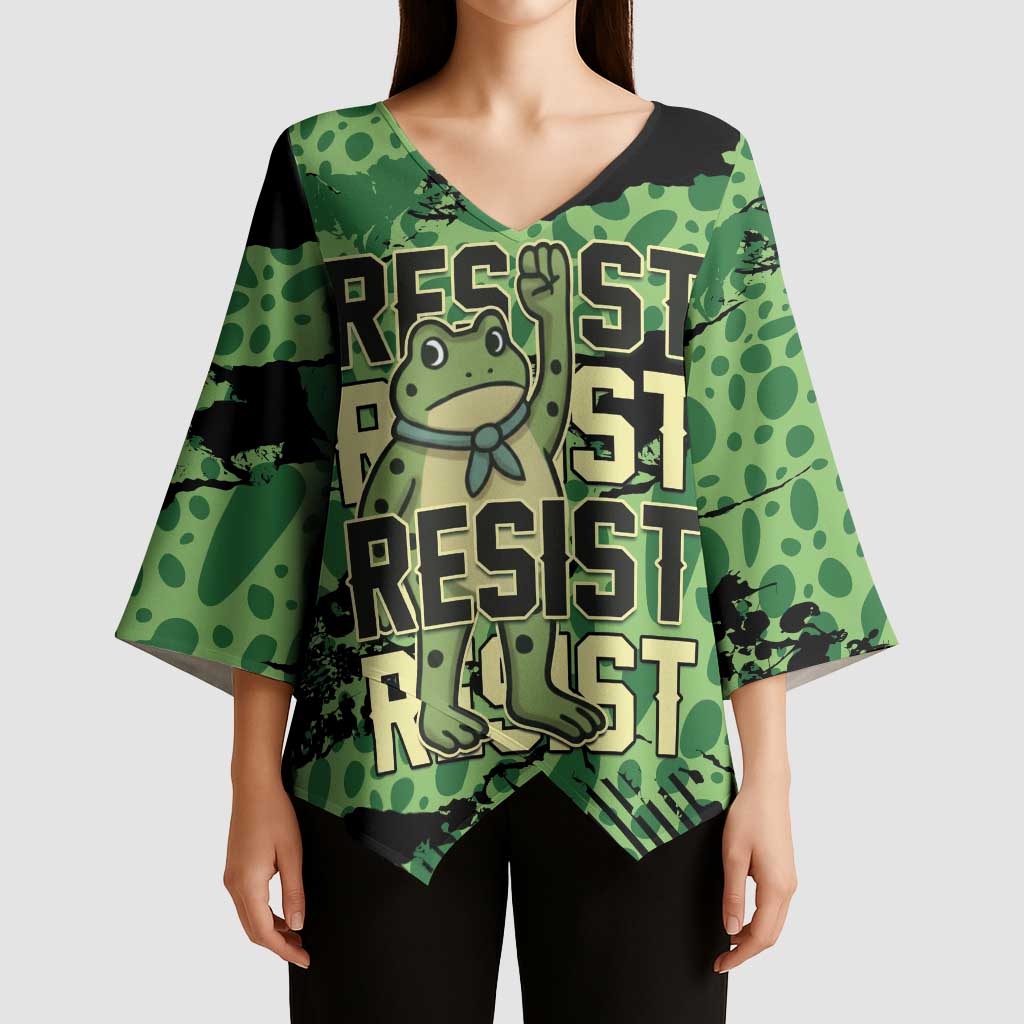 Personalized Portland Frog Protest Kimono Sleeve Blouse Only You Can Prevent Fascism - Wonder Print Shop