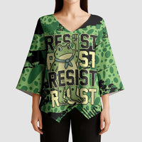 Personalized Portland Frog Protest Kimono Sleeve Blouse Only You Can Prevent Fascism - Wonder Print Shop