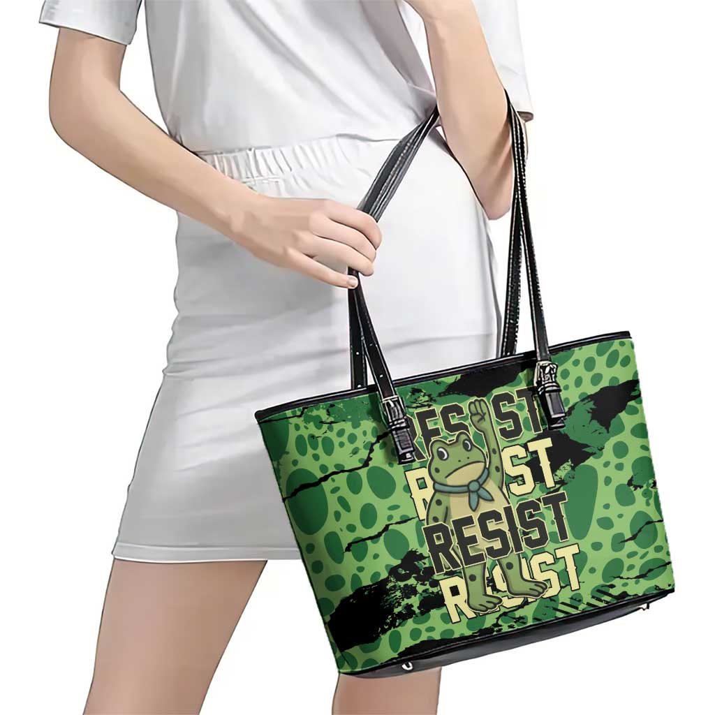 Portland Frog Protest Leather Tote Bag Only You Can Prevent Fascism - Wonder Print Shop