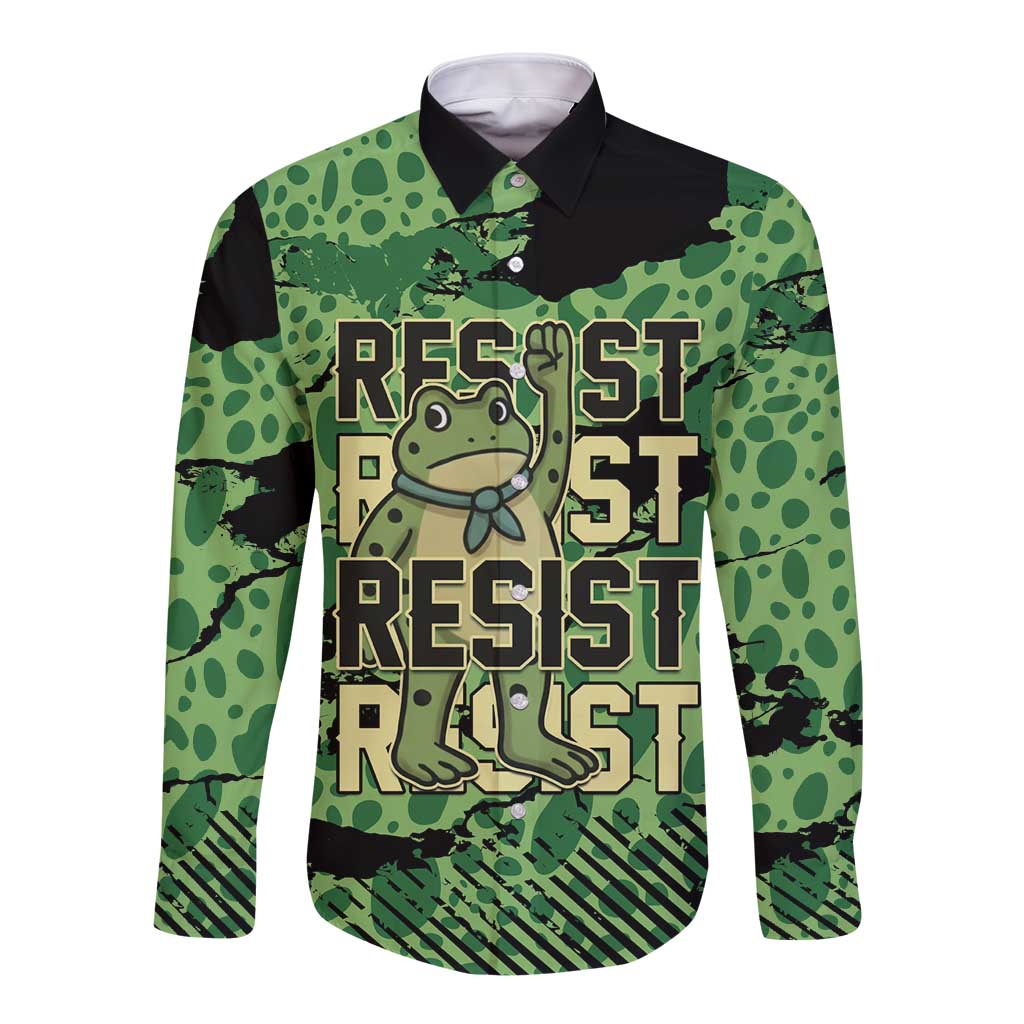 Personalized Portland Frog Protest Long Sleeve Button Shirt Only You Can Prevent Fascism - Wonder Print Shop