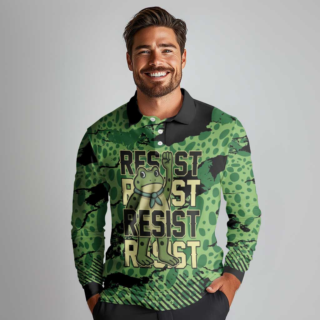 Personalized Portland Frog Protest Long Sleeve Polo Shirt Only You Can Prevent Fascism - Wonder Print Shop