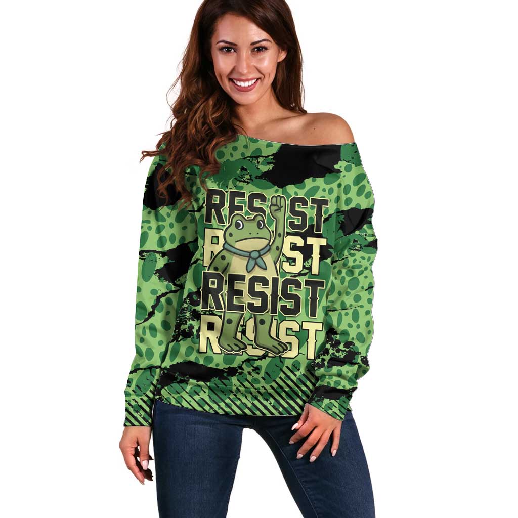 Personalized Portland Frog Protest Off Shoulder Sweater Only You Can Prevent Fascism - Wonder Print Shop