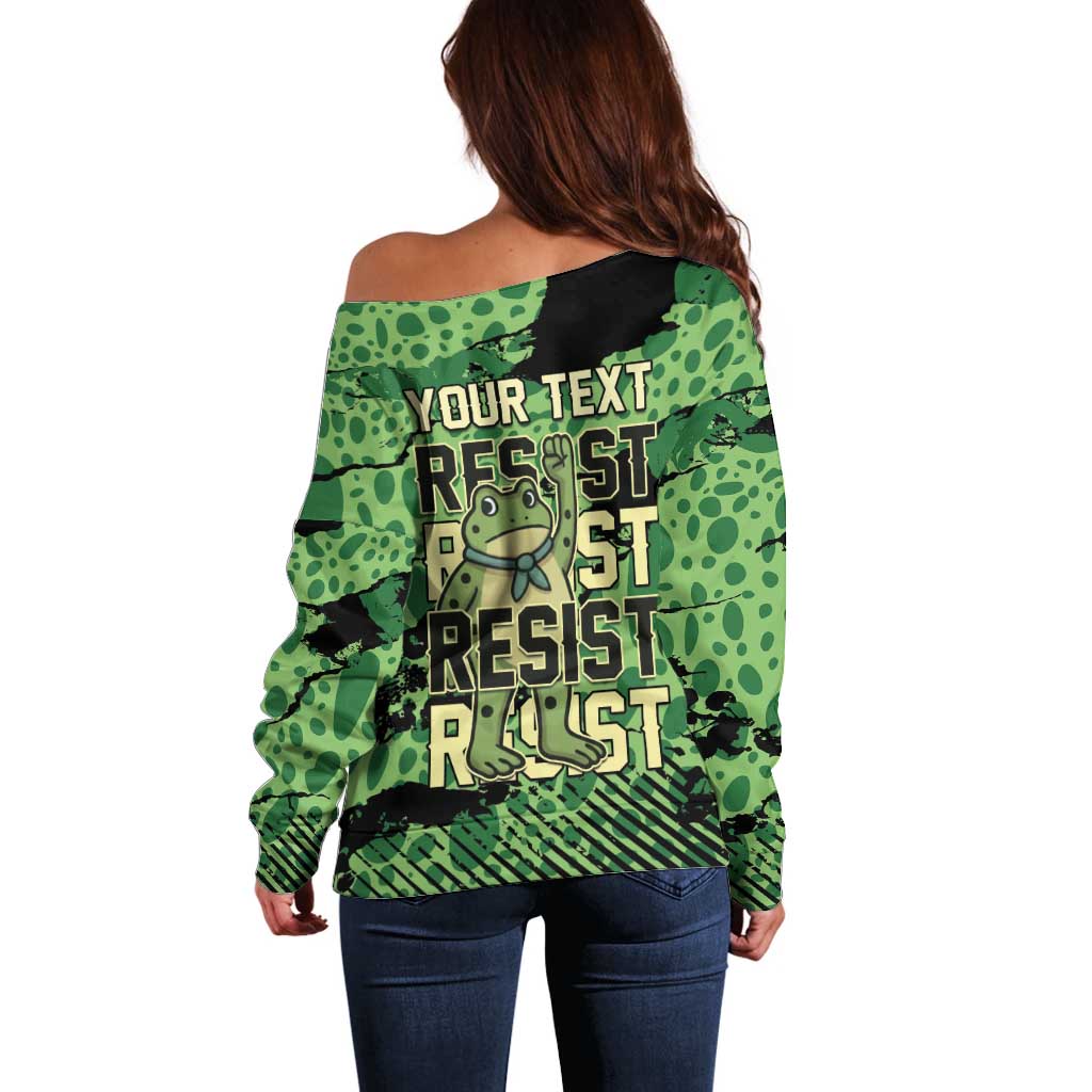 Personalized Portland Frog Protest Off Shoulder Sweater Only You Can Prevent Fascism - Wonder Print Shop