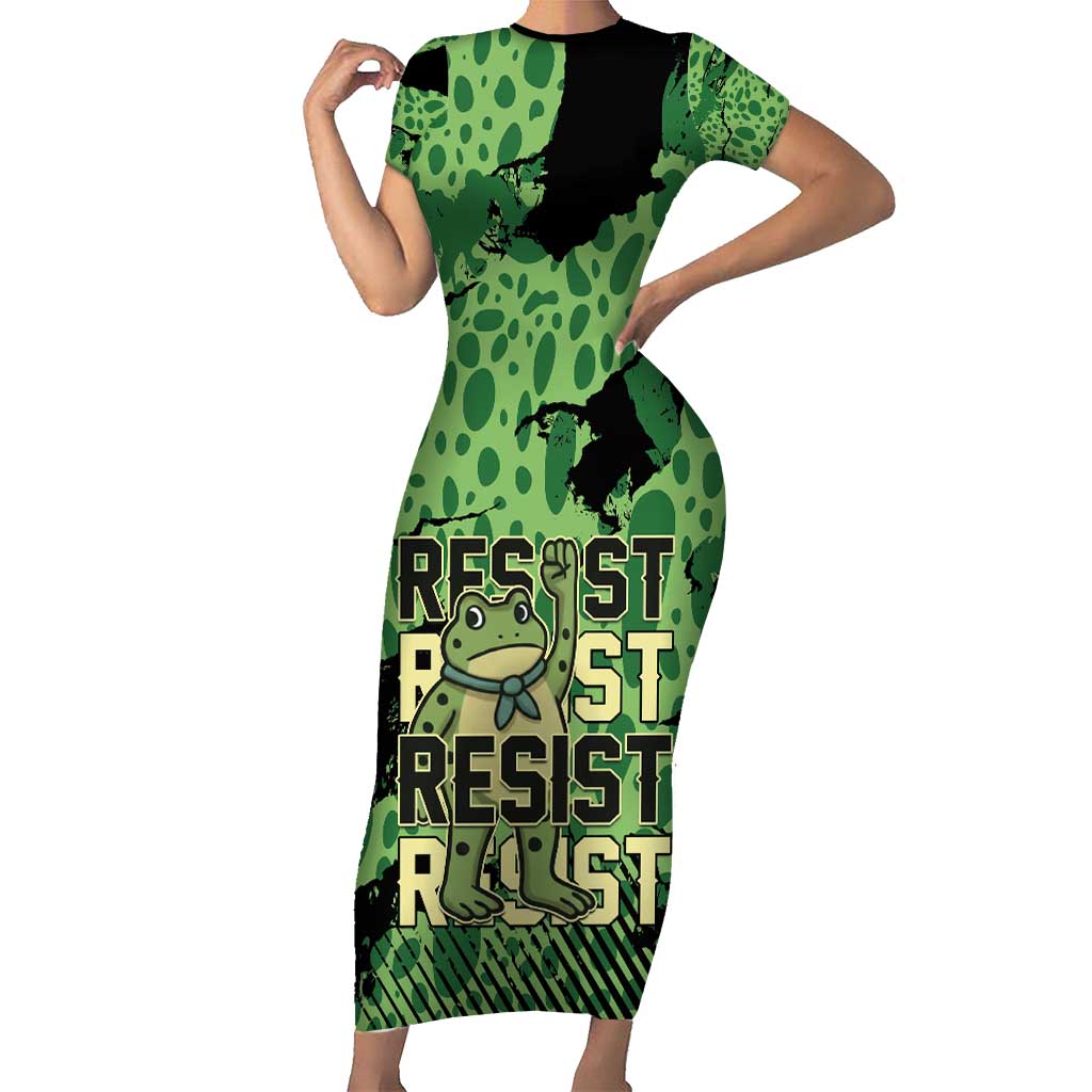 Personalized Portland Frog Protest Short Sleeve Bodycon Dress Only You Can Prevent Fascism - Wonder Print Shop