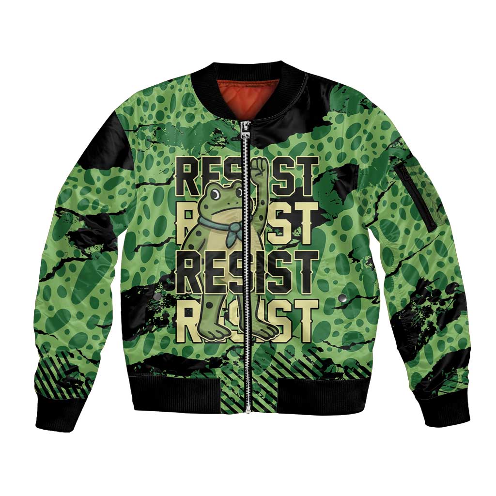 Personalized Portland Frog Protest Sleeve Zip Bomber Jacket Only You Can Prevent Fascism - Wonder Print Shop
