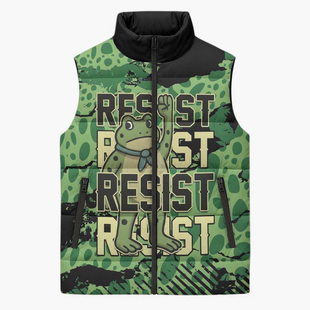 Personalized Portland Frog Protest Sleeveless Puffer Jacket Only You Can Prevent Fascism - Wonder Print Shop
