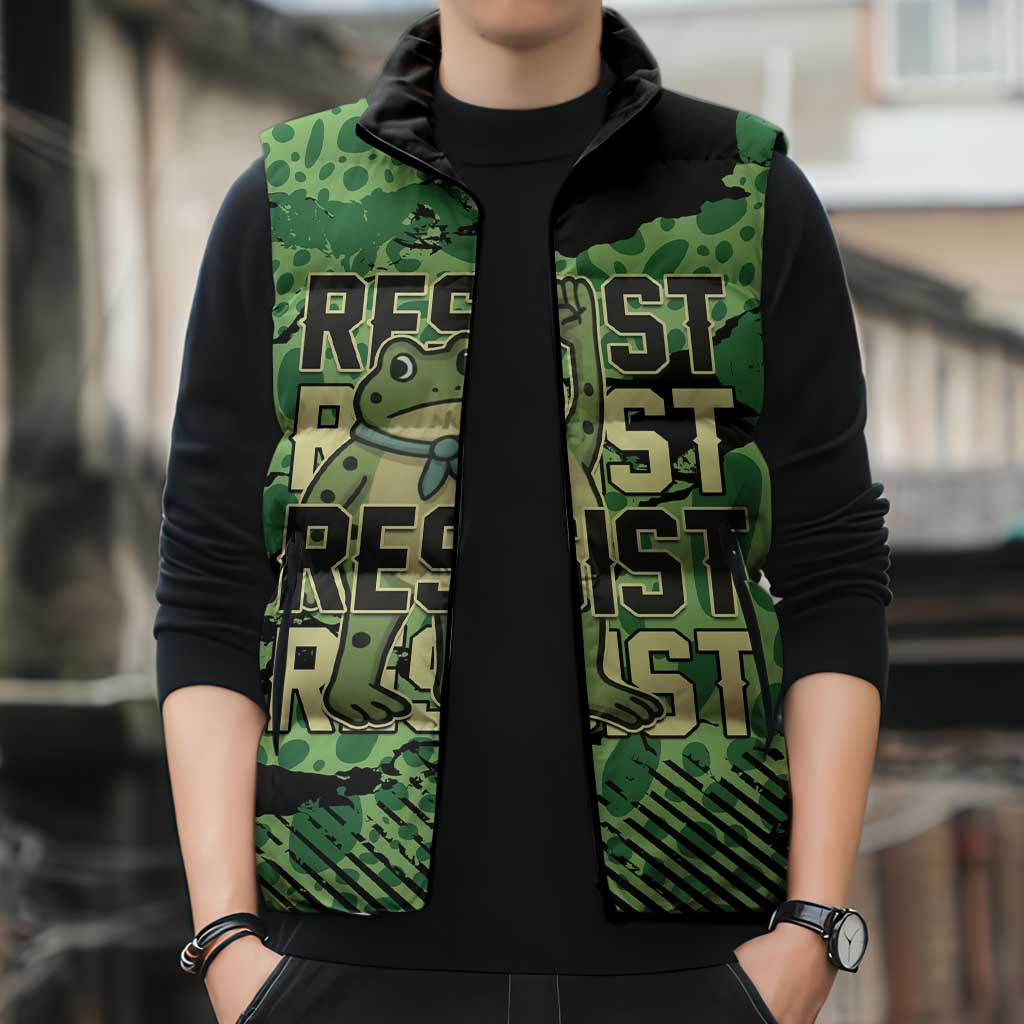 Personalized Portland Frog Protest Sleeveless Puffer Jacket Only You Can Prevent Fascism - Wonder Print Shop