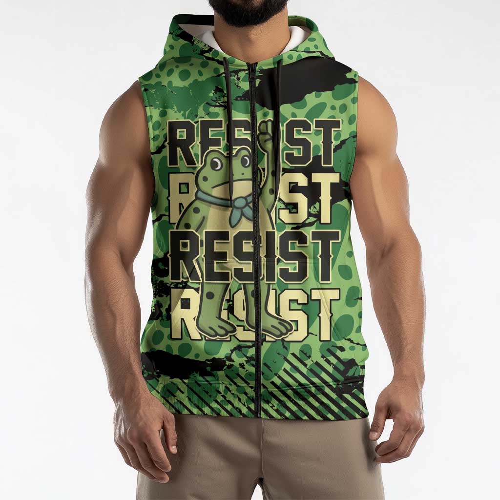Personalized Portland Frog Protest Sleeveless Zip Hoodie Only You Can Prevent Fascism - Wonder Print Shop