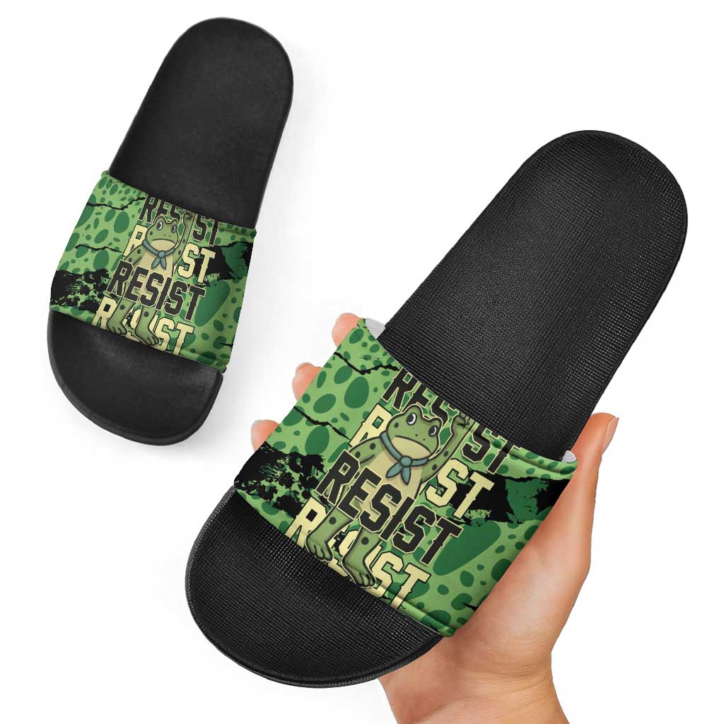 Portland Frog Protest Slide Sandals Only You Can Prevent Fascism - Wonder Print Shop