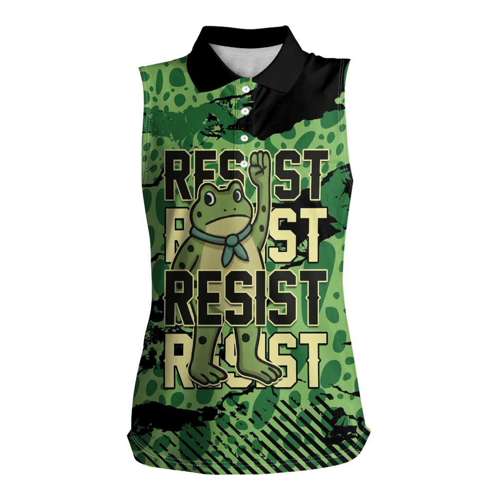 Personalized Portland Frog Protest Women Sleeveless Polo Shirt Only You Can Prevent Fascism - Wonder Print Shop