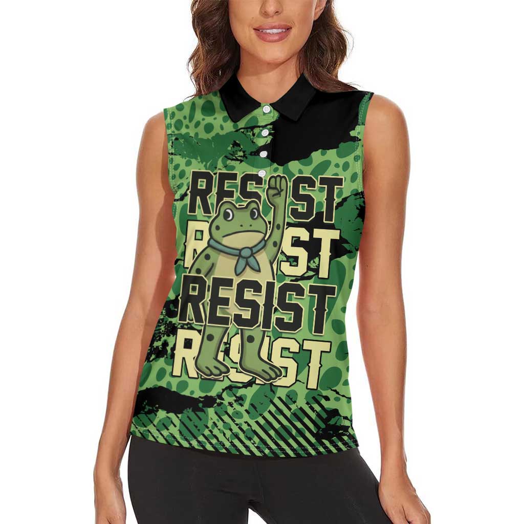 Personalized Portland Frog Protest Women Sleeveless Polo Shirt Only You Can Prevent Fascism - Wonder Print Shop