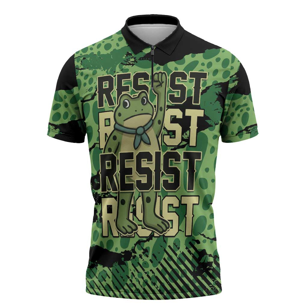 Personalized Portland Frog Protest Zipper Polo Shirt Only You Can Prevent Fascism - Wonder Print Shop