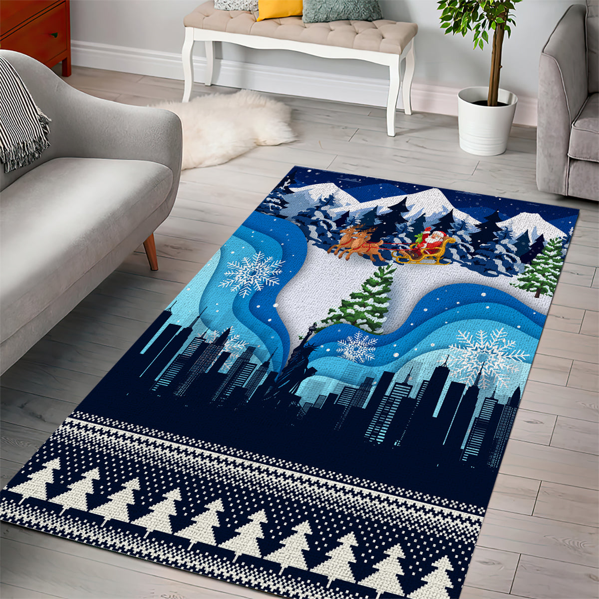 New York Christmas Area Rug Manhattan Statue Of Liberty - Wonder Print Shop