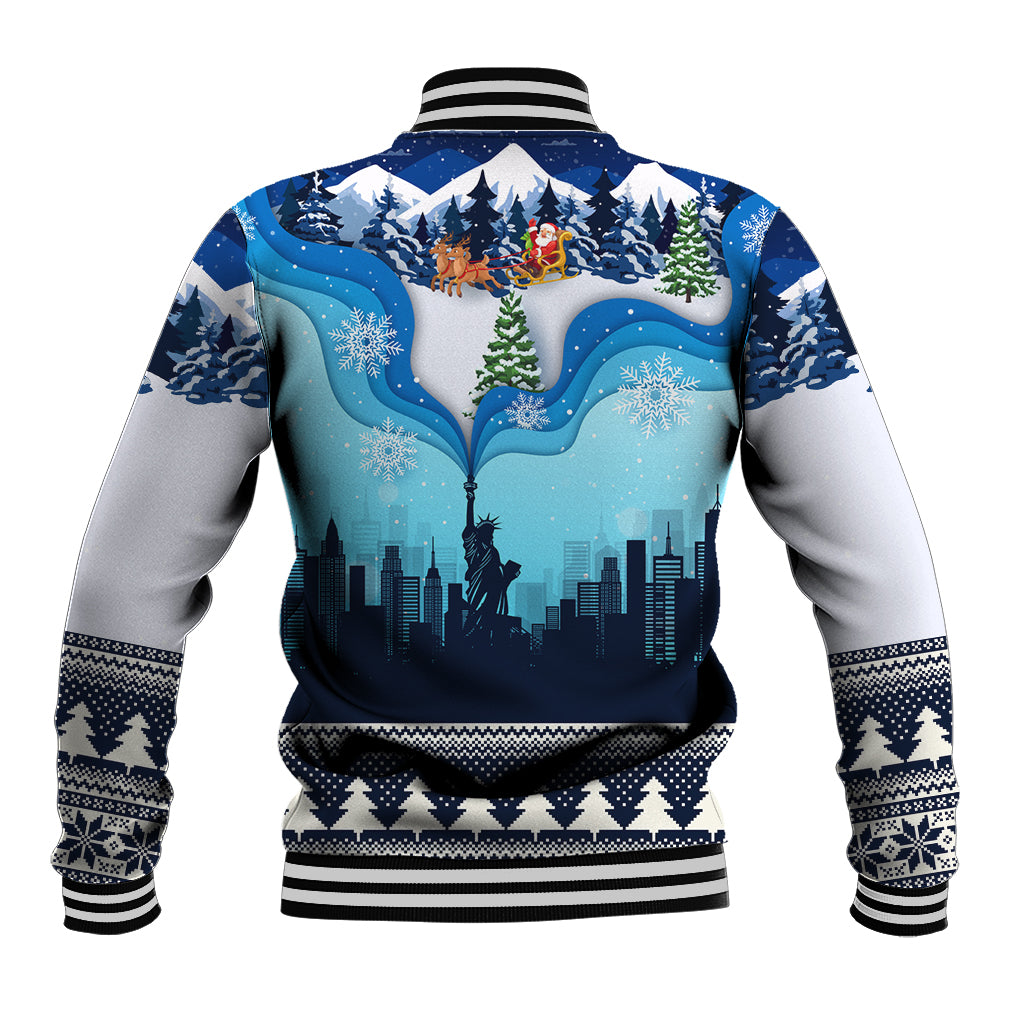 New York Christmas Baseball Jacket Manhattan Statue Of Liberty - Wonder Print Shop