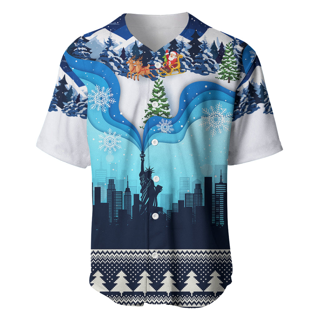New York Christmas Baseball Jersey Manhattan Statue Of Liberty - Wonder Print Shop