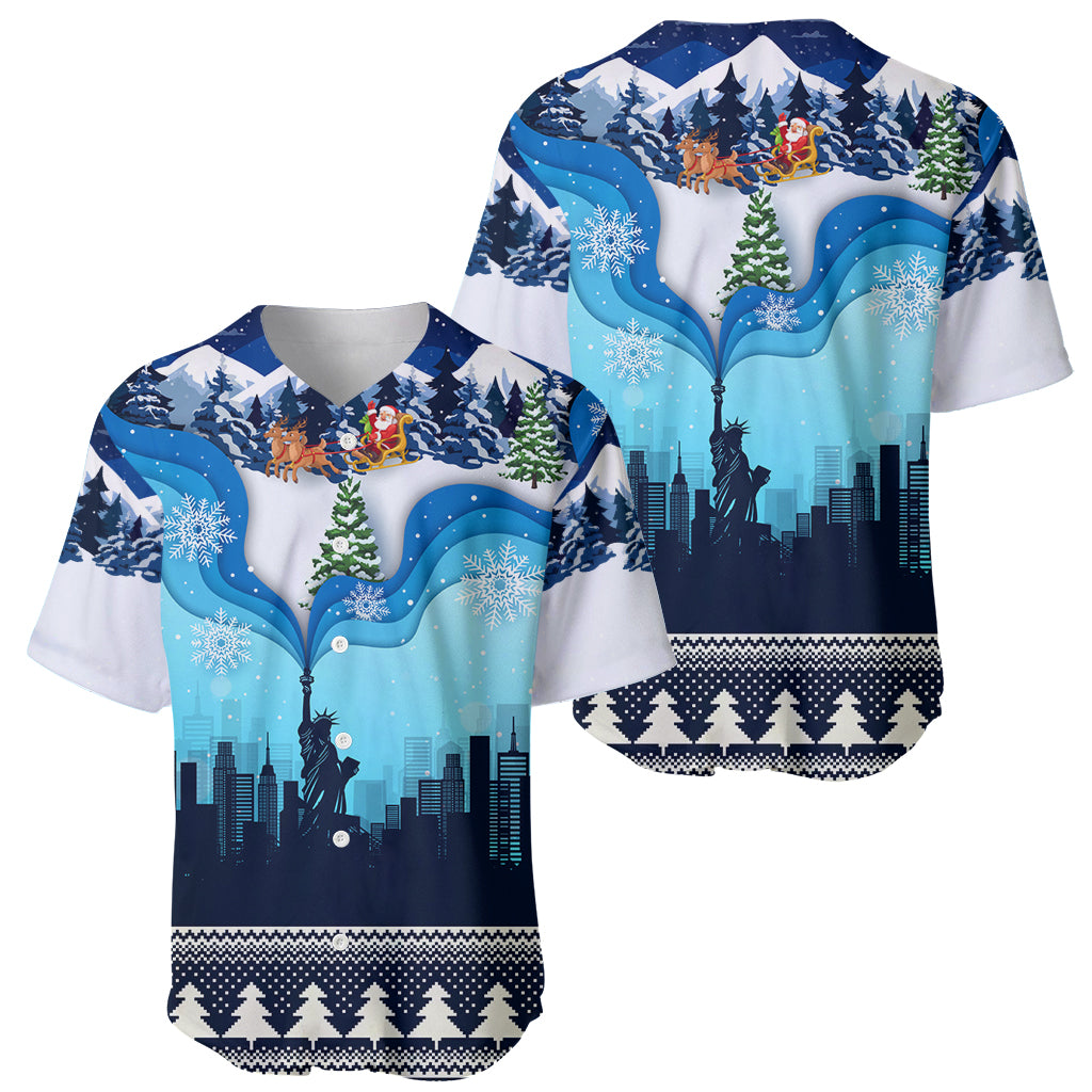 New York Christmas Baseball Jersey Manhattan Statue Of Liberty - Wonder Print Shop