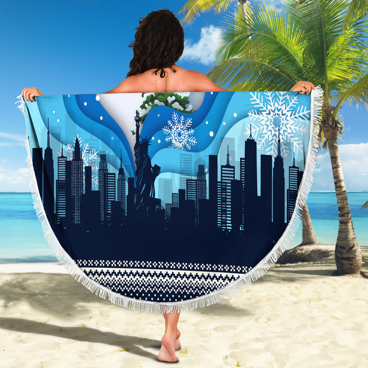 New York Christmas Beach Blanket Manhattan Statue Of Liberty - Wonder Print Shop