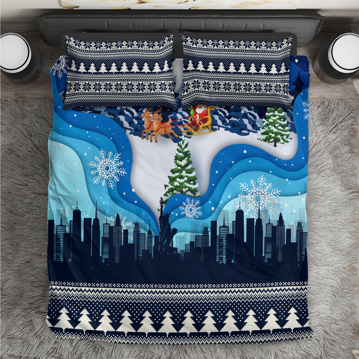 New York Christmas Bedding Set Manhattan Statue Of Liberty - Wonder Print Shop