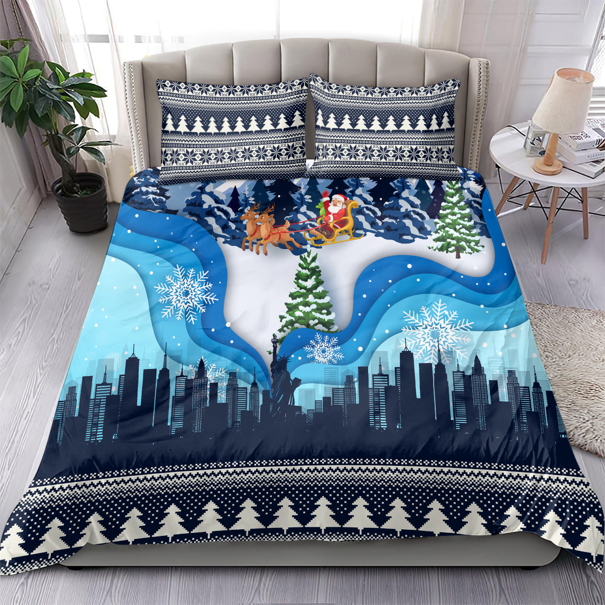 New York Christmas Bedding Set Manhattan Statue Of Liberty - Wonder Print Shop
