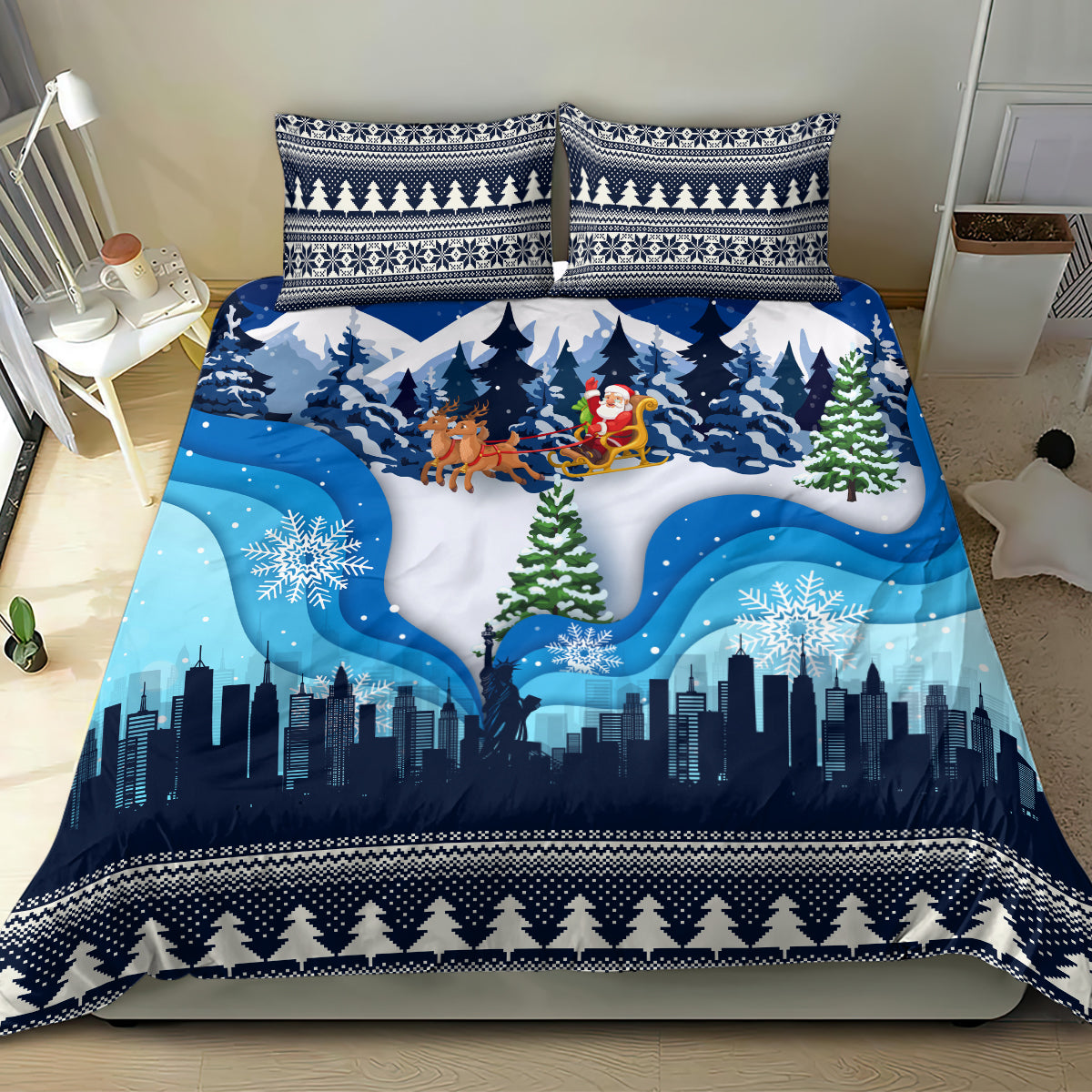 New York Christmas Bedding Set Manhattan Statue Of Liberty - Wonder Print Shop