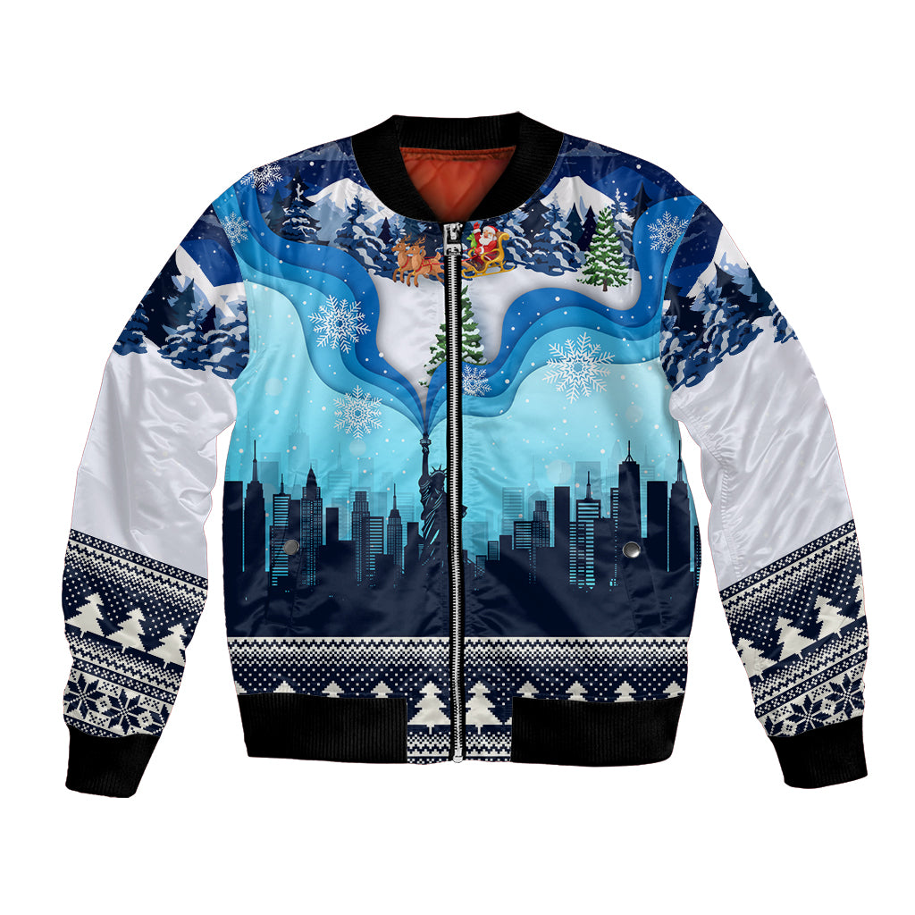New York Christmas Bomber Jacket Manhattan Statue Of Liberty - Wonder Print Shop