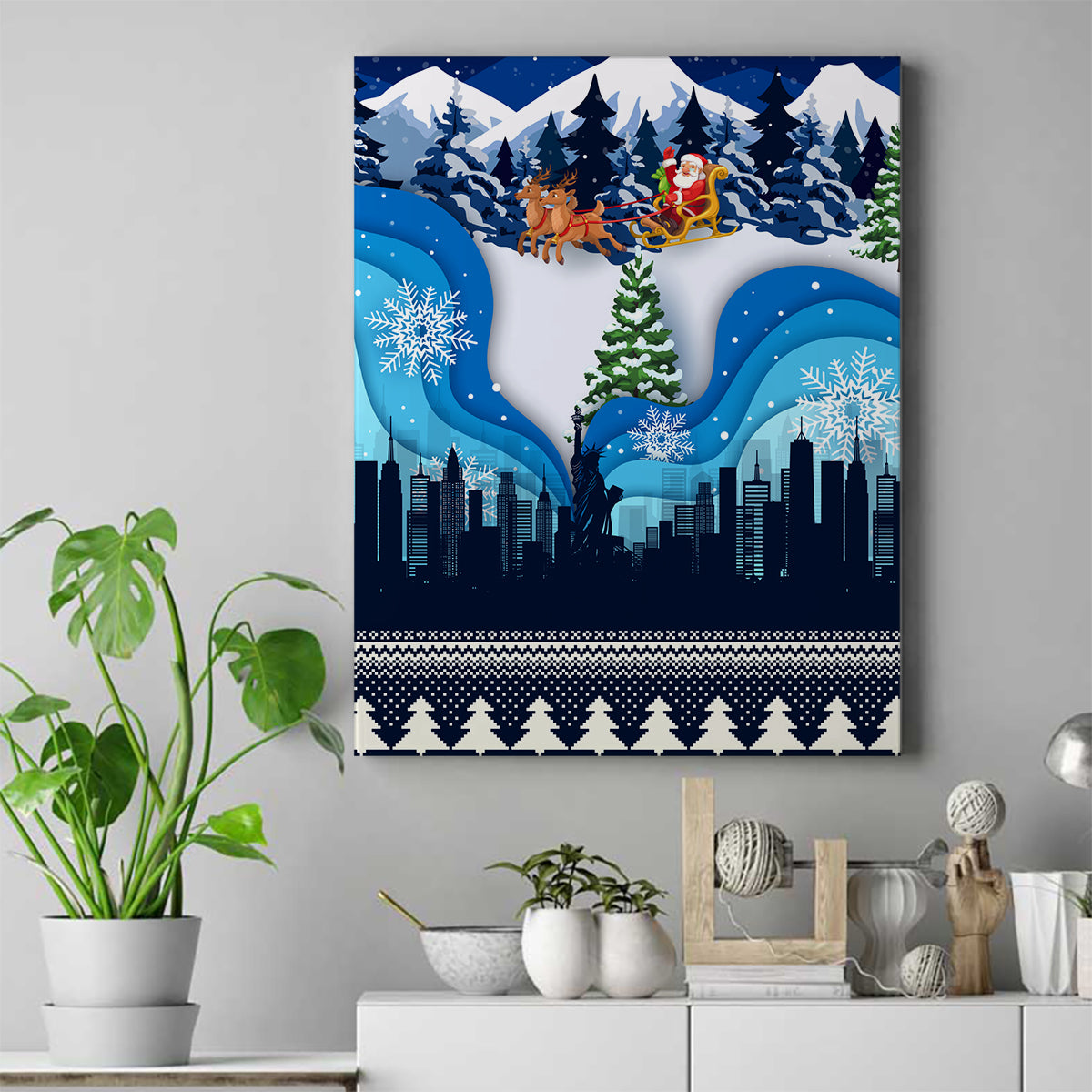 New York Christmas Canvas Wall Art Manhattan Statue Of Liberty - Wonder Print Shop