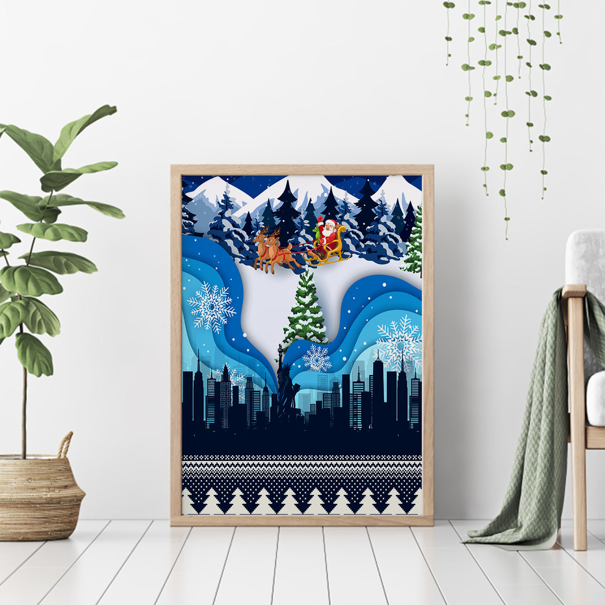 New York Christmas Canvas Wall Art Manhattan Statue Of Liberty - Wonder Print Shop