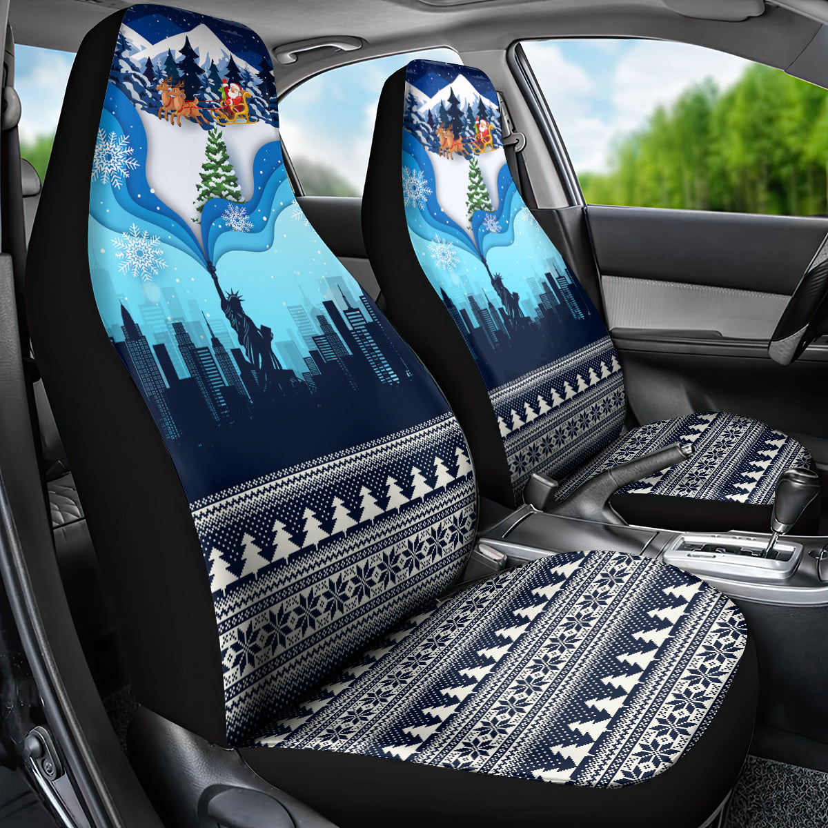 New York Christmas Car Seat Cover Manhattan Statue Of Liberty - Wonder Print Shop