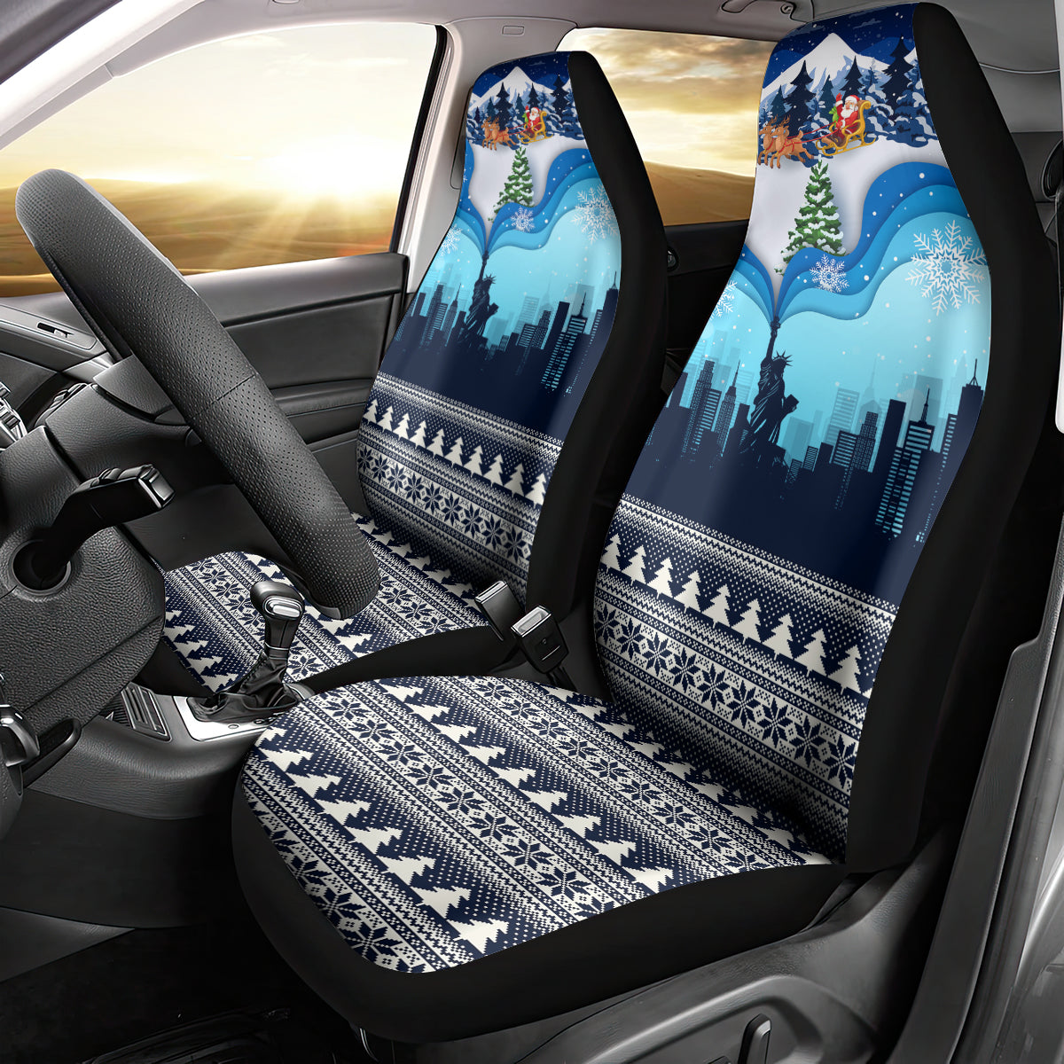 New York Christmas Car Seat Cover Manhattan Statue Of Liberty - Wonder Print Shop