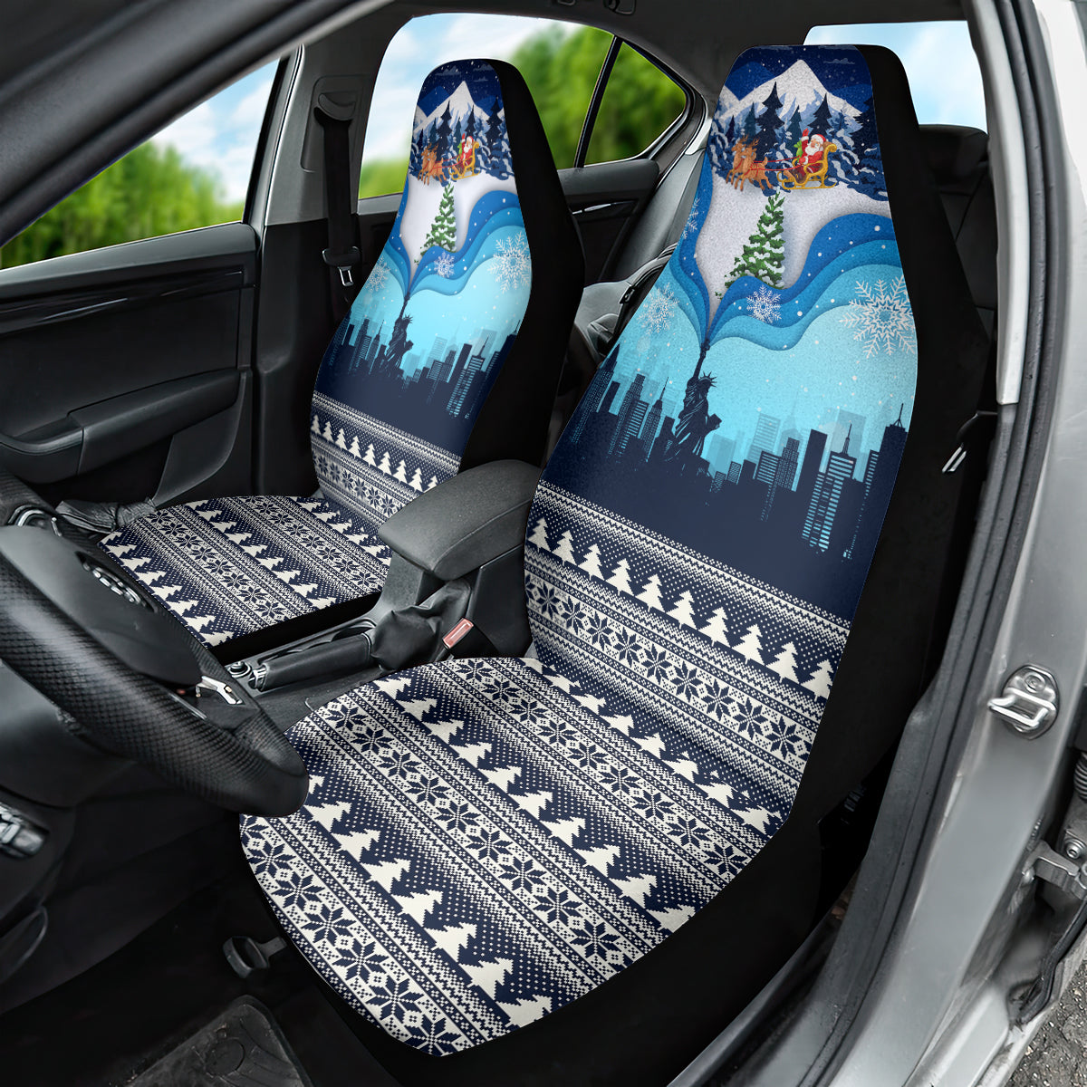 New York Christmas Car Seat Cover Manhattan Statue Of Liberty - Wonder Print Shop