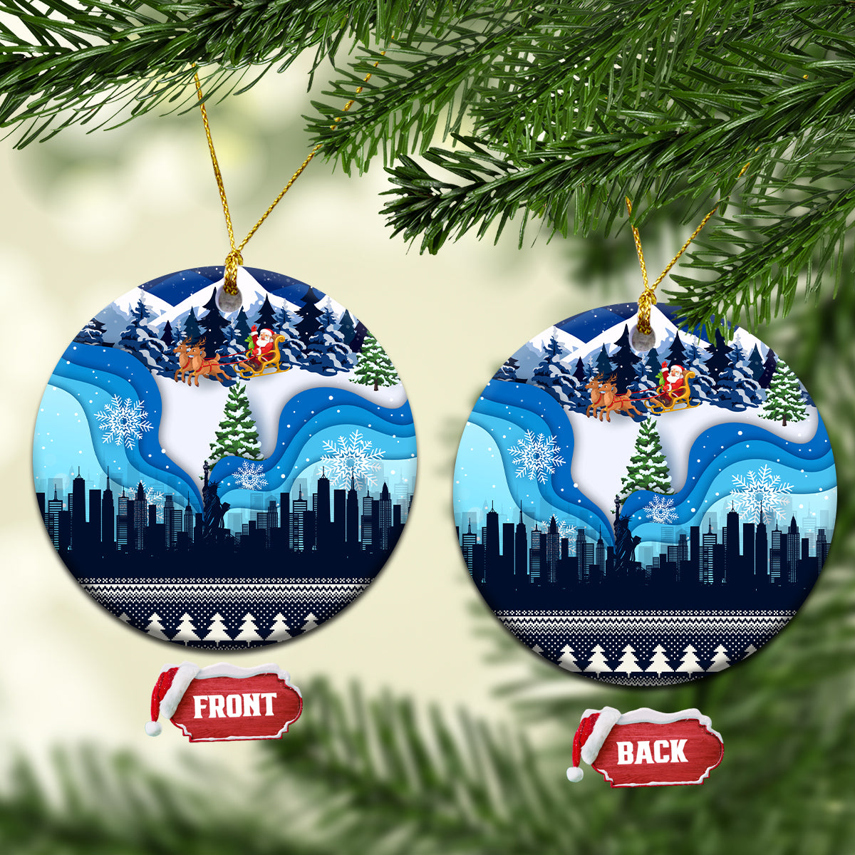 New York Christmas Ceramic Ornament Manhattan Statue Of Liberty - Wonder Print Shop