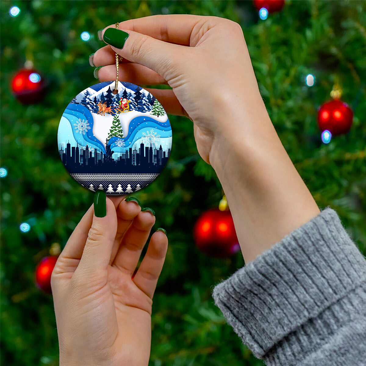 New York Christmas Ceramic Ornament Manhattan Statue Of Liberty - Wonder Print Shop