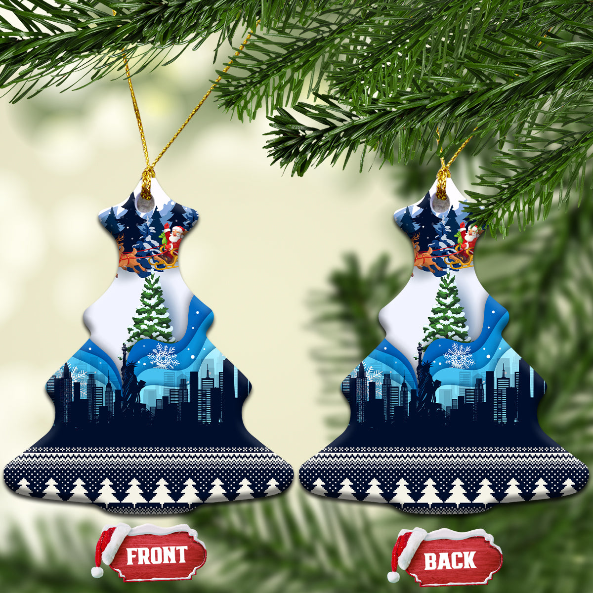 New York Christmas Ceramic Ornament Manhattan Statue Of Liberty - Wonder Print Shop