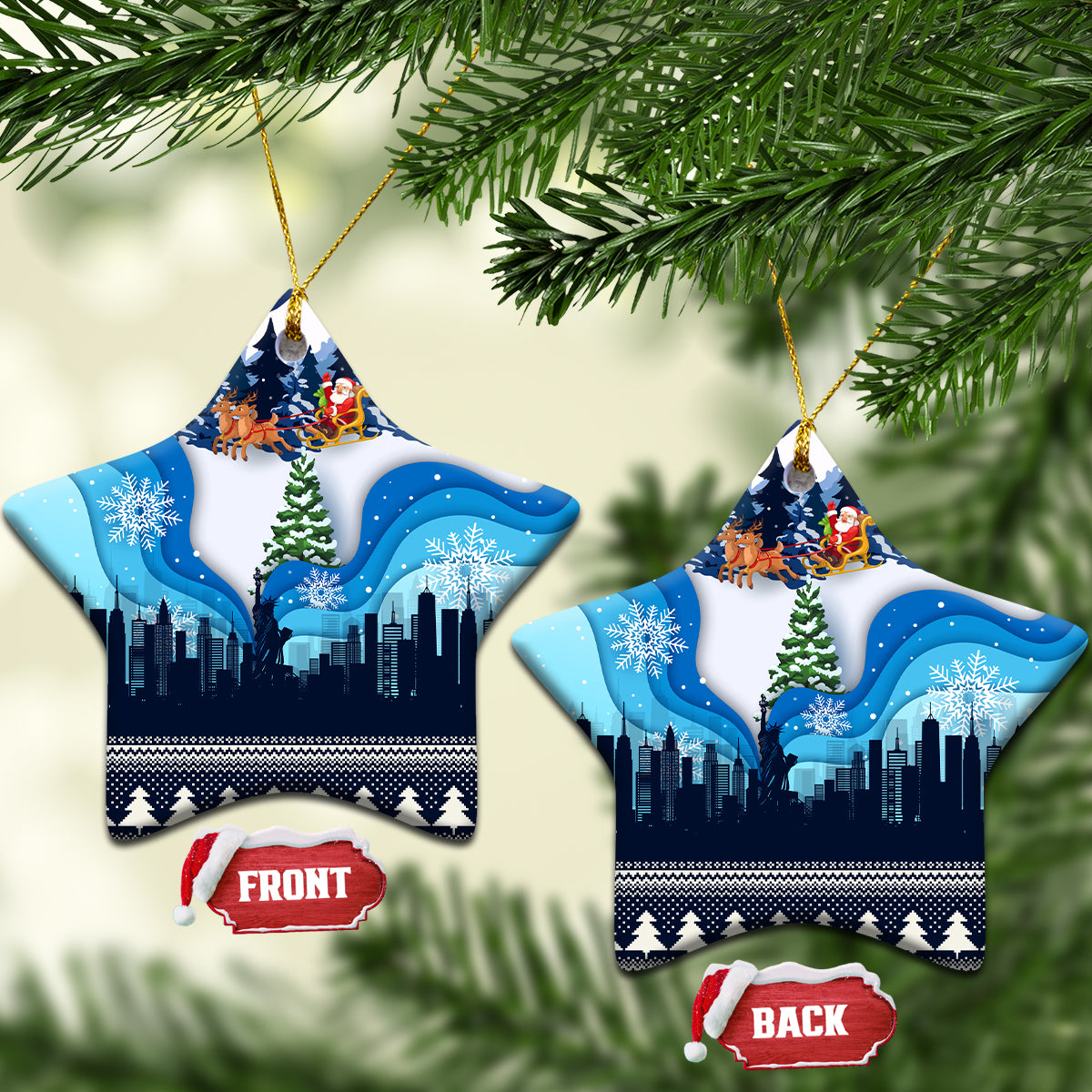 New York Christmas Ceramic Ornament Manhattan Statue Of Liberty - Wonder Print Shop