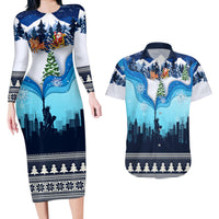 New York Christmas Couples Matching Long Sleeve Bodycon Dress and Hawaiian Shirt Manhattan Statue Of Liberty - Wonder Print Shop