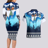 New York Christmas Couples Matching Long Sleeve Bodycon Dress and Hawaiian Shirt Manhattan Statue Of Liberty - Wonder Print Shop