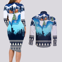 New York Christmas Couples Matching Long Sleeve Bodycon Dress and Long Sleeve Button Shirt Manhattan Statue Of Liberty - Wonder Print Shop