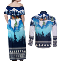 New York Christmas Couples Matching Off Shoulder Maxi Dress and Long Sleeve Button Shirt Manhattan Statue Of Liberty - Wonder Print Shop